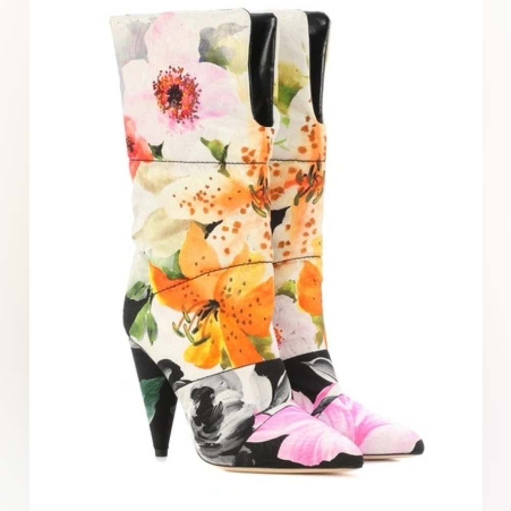NEW OFF-WHITE X JIMMY CHOO SARA 100 FLORAL JACQUARD BOOTS SIZE IT 37.5 / US 7.5